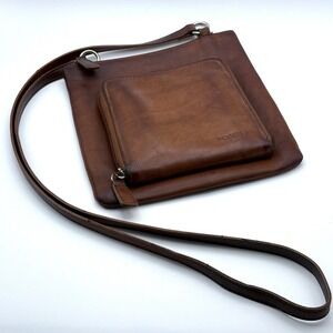 Fossil Brown Leather Crossbody Bag Small Messenger Purse Organizer Wallet Front